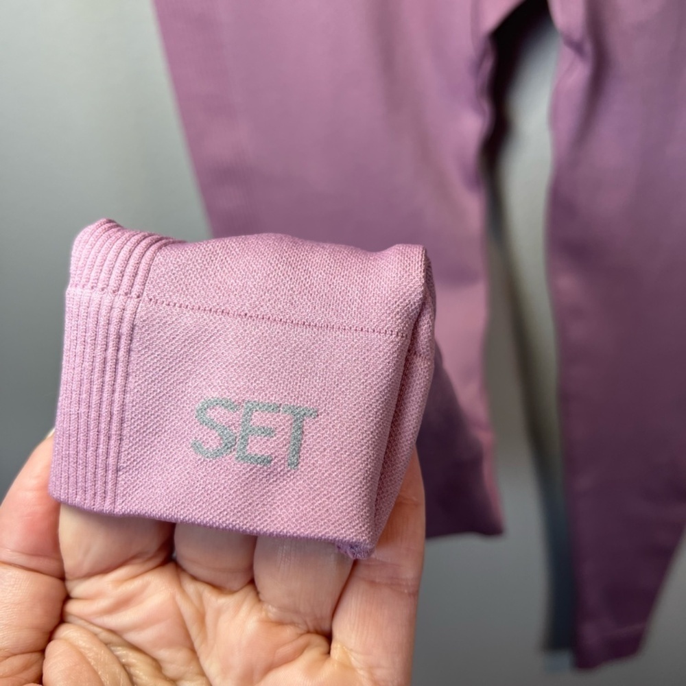 Set Active Sculptflex Ribbed Seamless Leggings Lilac Purple Athletic Gym Sz XS/S - Picture 8 of 9